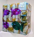 Odd Green Fish: Resined painted gel monoprint on upcycled block