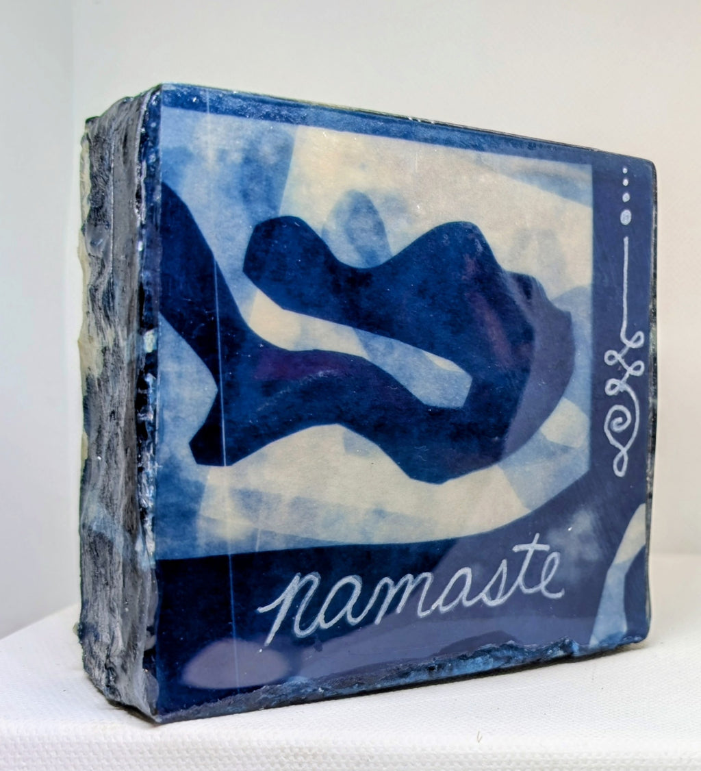 Resined cyanotype Zen block:  Namaste