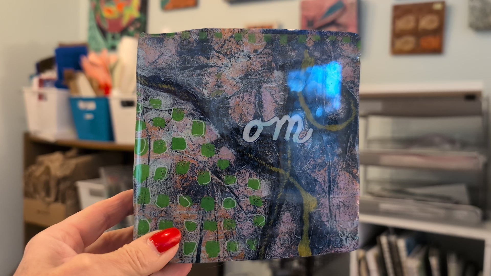 Blue Pink and Green Om:  Meditation Icon