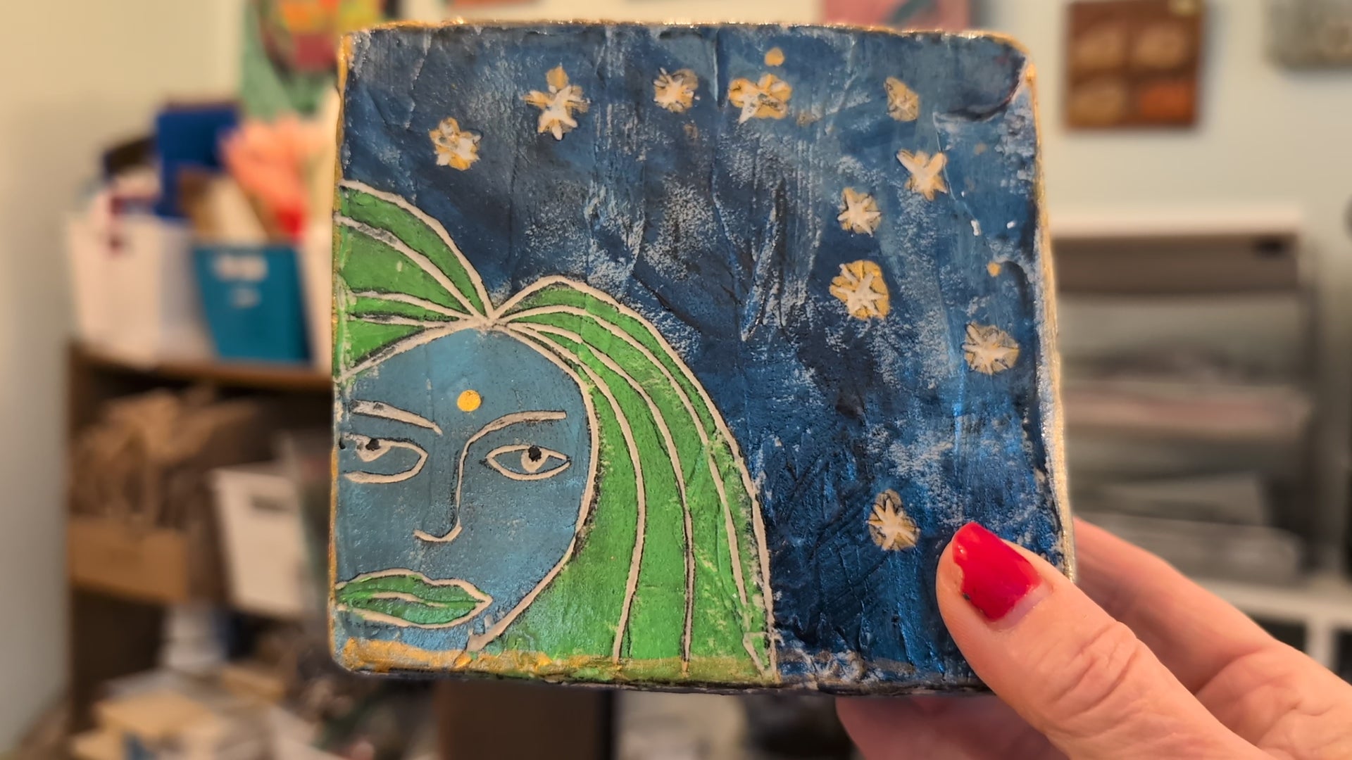 Blue Woman with Green Hair :  Meditation Icon