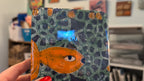 Orange Fish: Resined painted gel monoprint on upcycled block